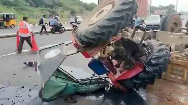 திருப்பதியில் அரங்கேறிய விசித்திர விபத்து நிகழ்வு.. கார் மோதியதில் இரண்டாக பிளந்த டிராக்டர்!