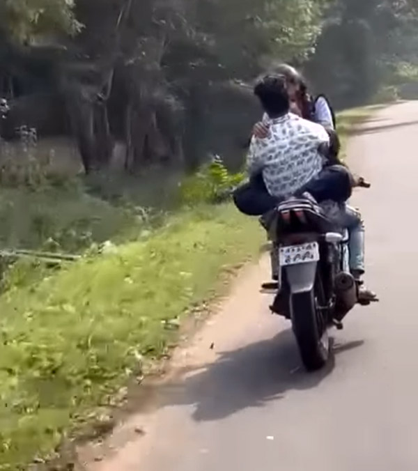 காதல் ஜோடியின் பயமுறுத்தும் பைக் ஸ்டண்ட் - வைரல் வீடியோ!!
