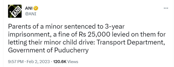 சின்ன பசங்க வாகனம் ஓட்டினால்... பெற்றோருக்கு 3 ஆண்டு சிறை!! 