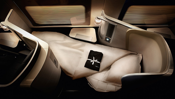 Rear facing business class luxury seats