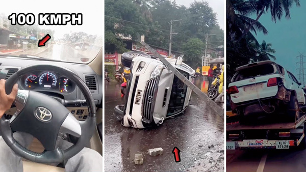 toyota fortuner skids on wet road