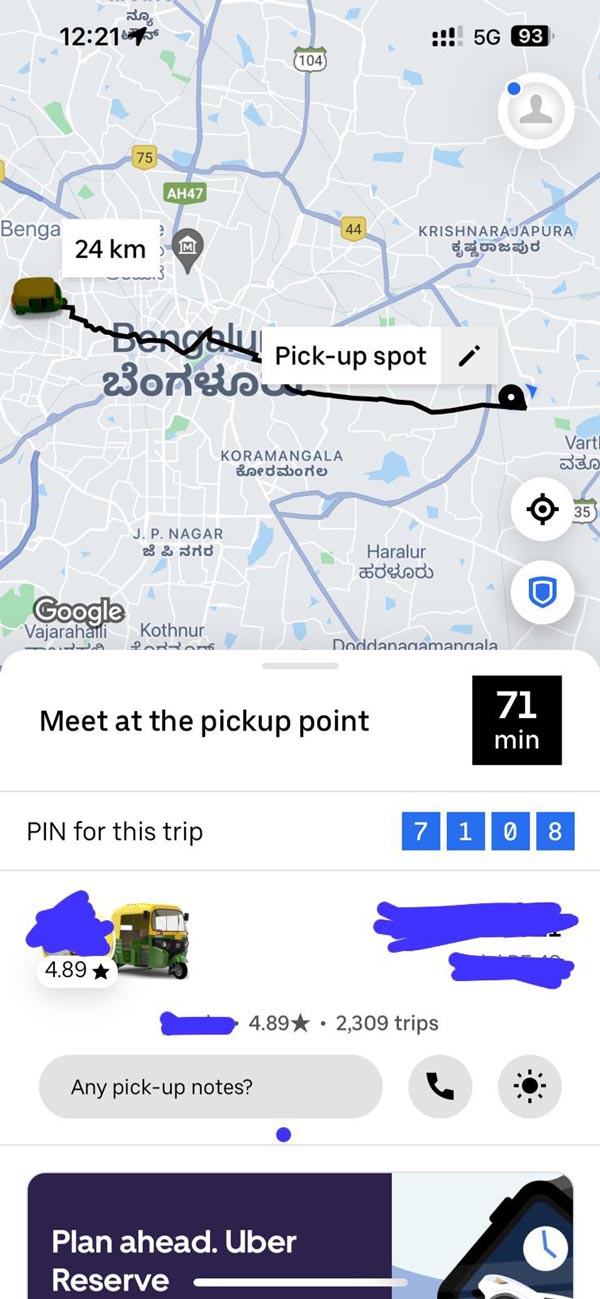 71 minutes waiting for Uber auto