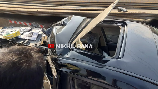 Hyundai verna crushed by truck