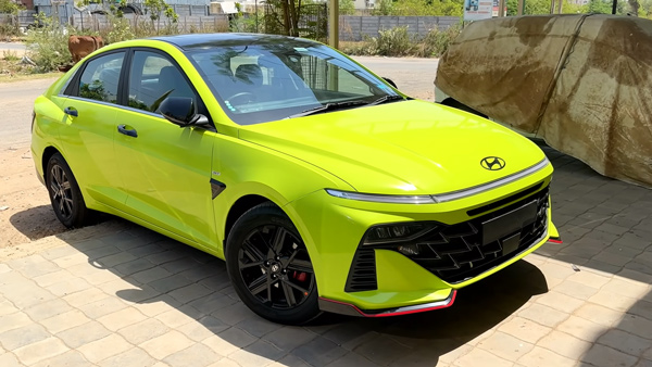hyundai verna in neon green colour wrap