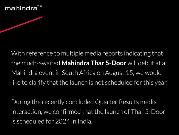 mahindra confirmed thar 5-door launch