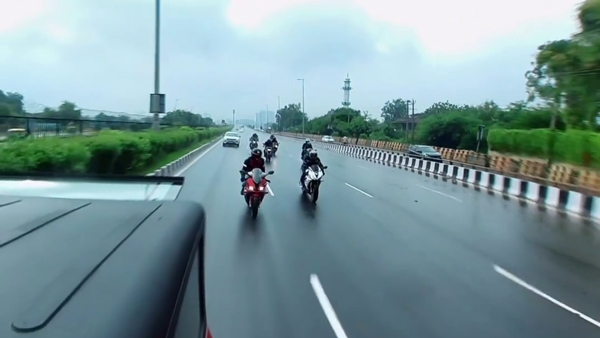 1000cc superbike rider met dog