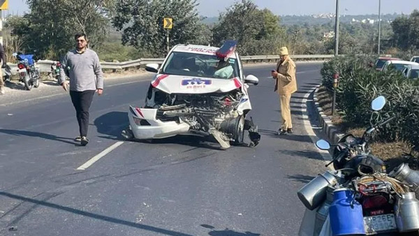 police car on wrong way