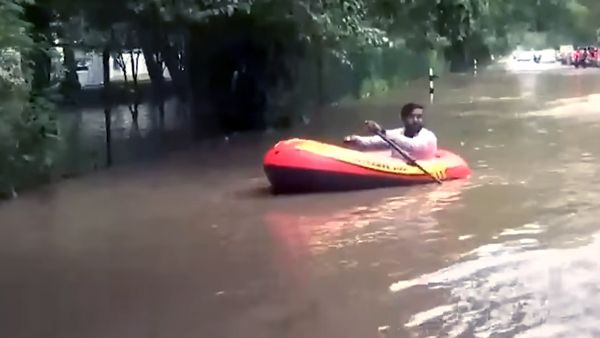 youtuber used boat to navigate road