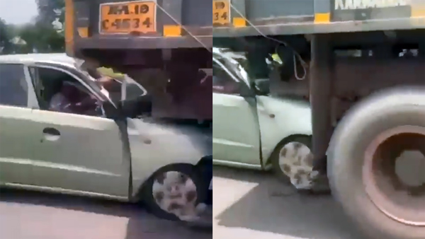 Hyundai Santro Dragged For 2 KM