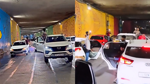 underpass blocked by young men in noida