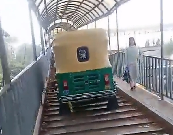 auto driver drives on bridge