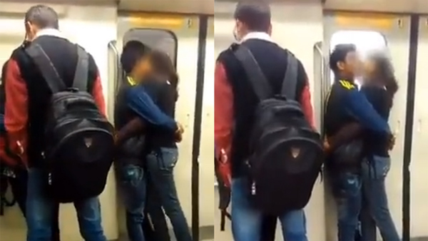 Couple Romance In Metro Rail