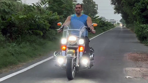 great khali rides harley-davidson bike
