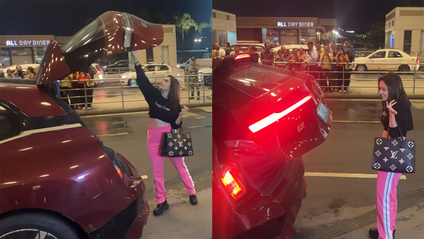 Nushrratt Bharuccha Struggles To Close BMW iX Boot