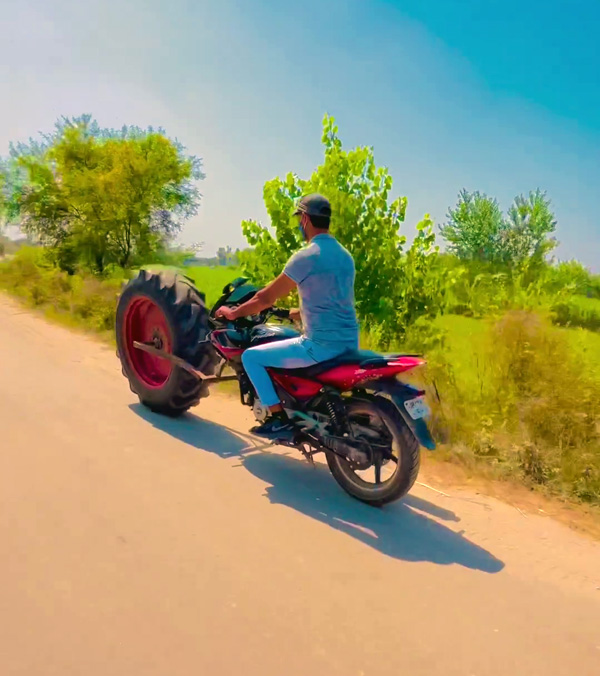 bajaj pulsar with tractor tyre