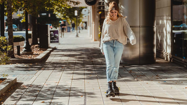 Girl walking with moonwalkers Girl walking with moonwalkers