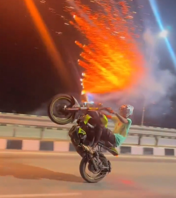 launched rockets while bike wheelie