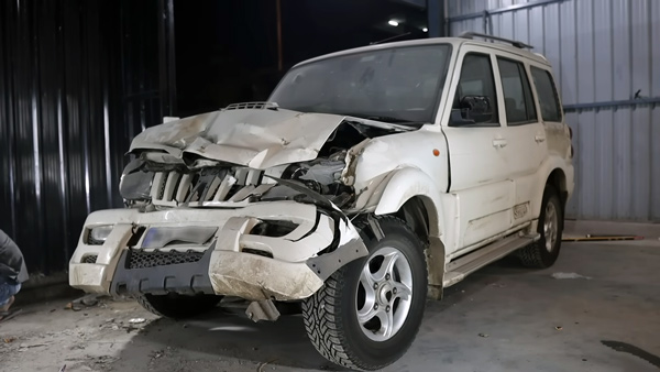 Crashed Mahindra Scorpio SUV