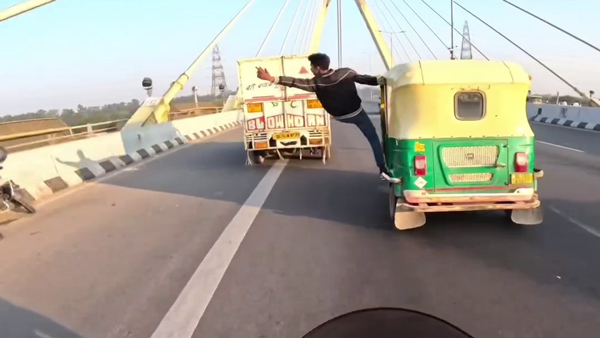 man performing dangerous stunt