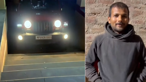 Man Drives Up Mahindra Thar In Temple Steps