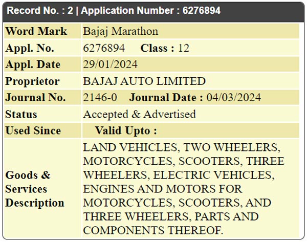bajaj cng bike name trademark