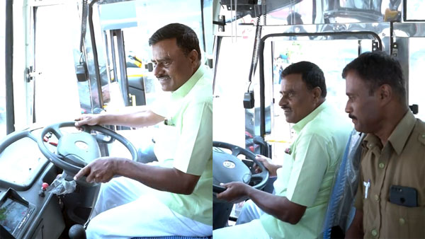 Congress MLA S R Srinivas Drives KSRTC Bus Congress MLA S R Srinivas Drives KSRTC Bus