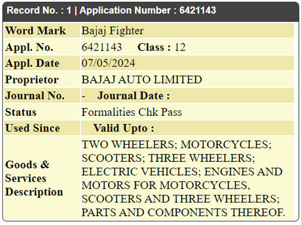 bajaj cng bike name trademark