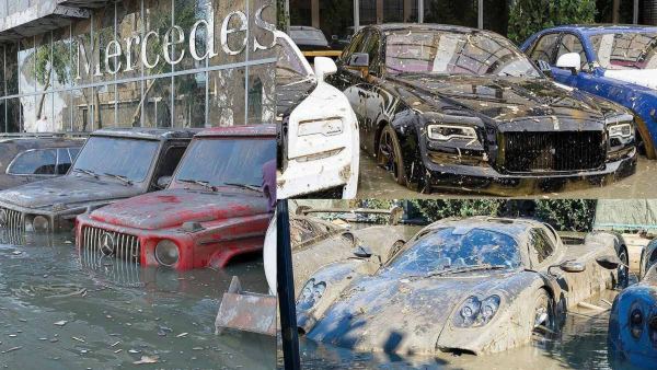 Luxury cars in flood