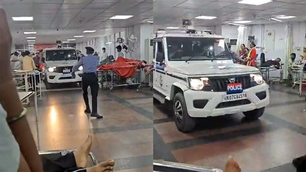 Police Officers Drive Mahindra Bolero Into AIIMS Emergency Ward Police Officers Drive Mahindra Bolero Into AIIMS Emergency Ward