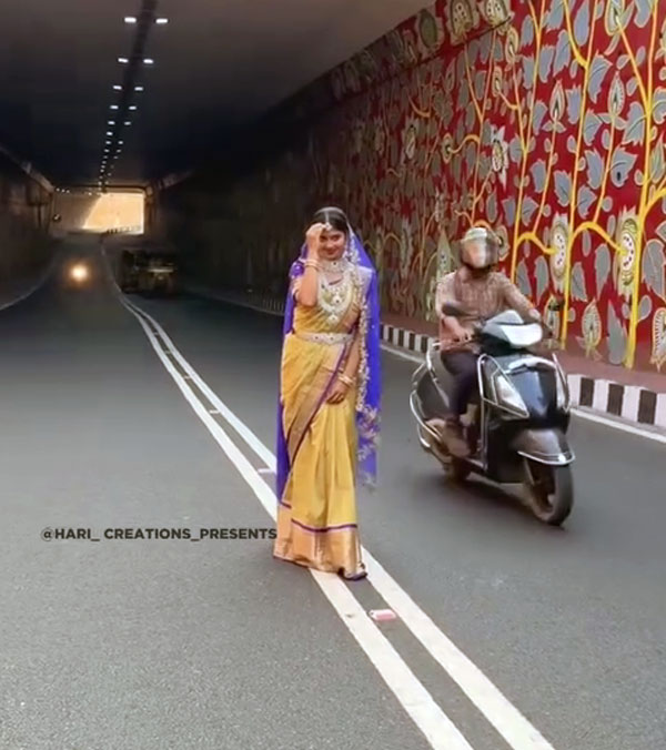 pre-wedding photoshoot in busy road