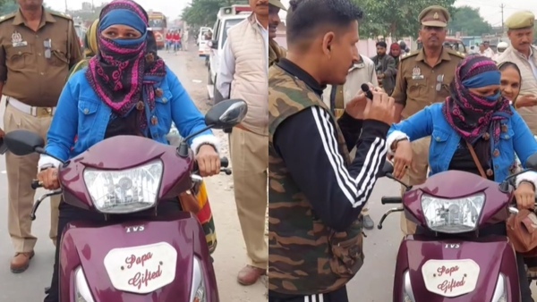 Helmetless rider girl caught