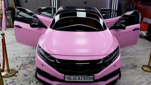 honda civic with pink wrap