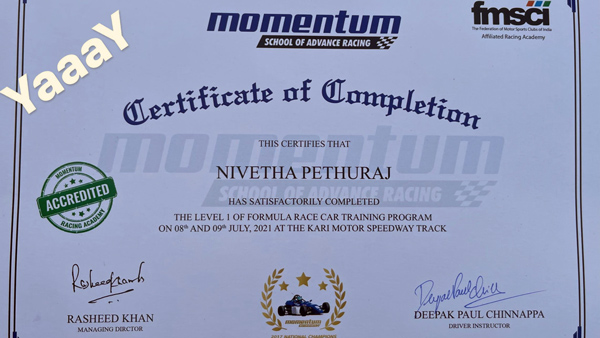 Nivetha Pethuraj Certificate