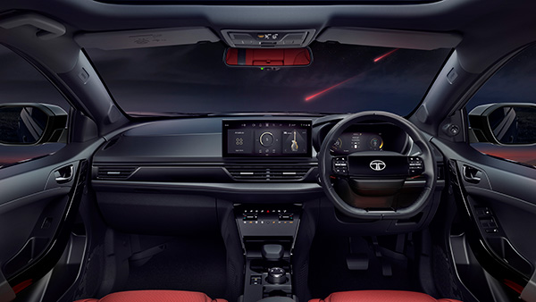 Tata nexon ev red dark interior design