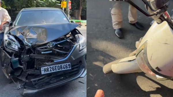 Toyota glanza crashed into tvs radeon motorcycle