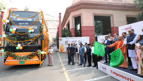 Cm yogi flag off up first double decker ebus