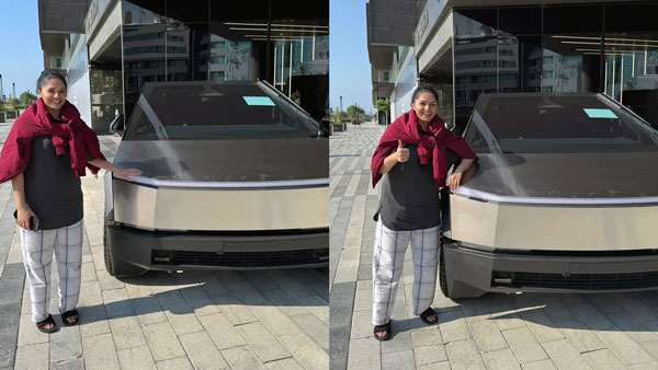 Actress sunaina spotted with tesla cybertruck