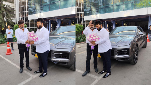 Balakrishna gifts porsche cayenne to thaman Balakrishna gifts porsche cayenne to thaman
