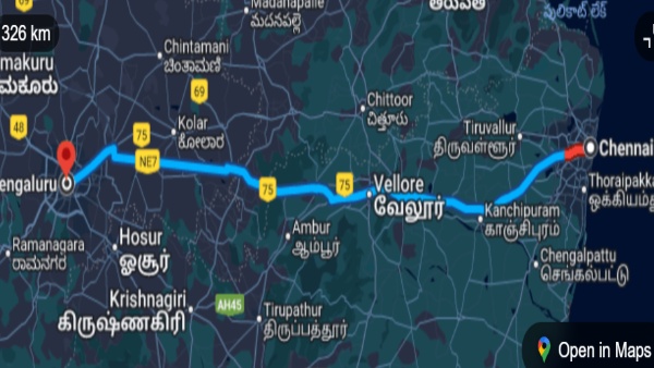 Chennai To Bangalore Map