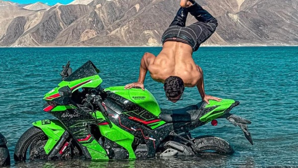 superbike riders at ladakh pangong tso lake