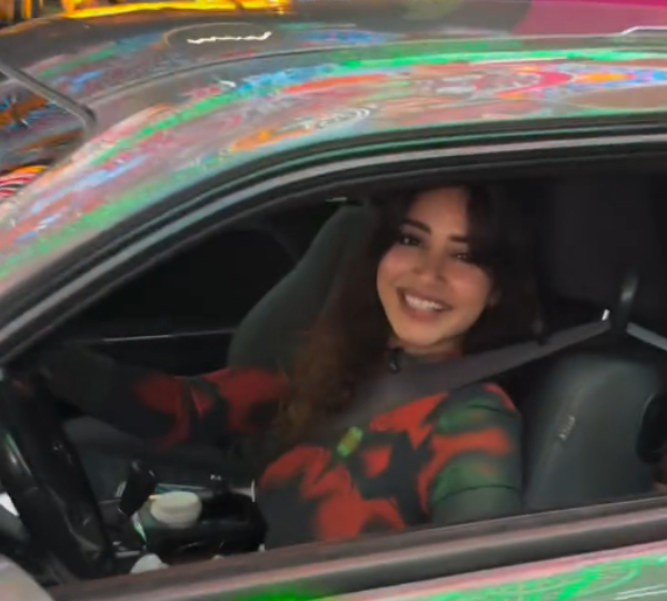 actress nivetha pethuraj spotted in dodge challenger sports car