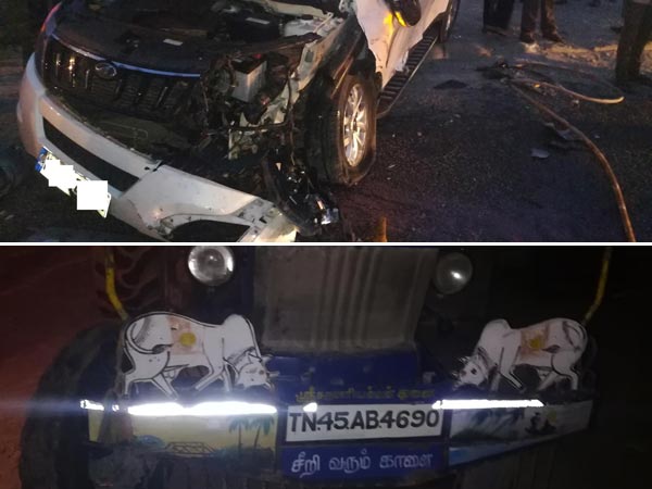 హైవే మీద ట్రాక్టరును ఢీకొన్న మహీంద్రా