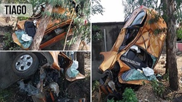 టాటా టియాగో లో ఇంత దారుణం జరిగినా ప్రయాణికులు సురక్షితం !