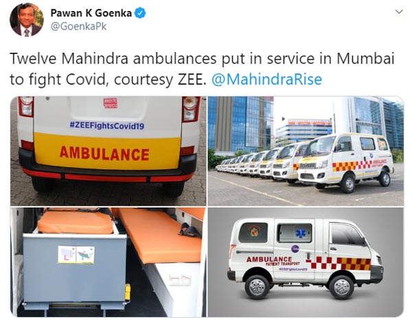 కరోనా నివారణలో భాగంగా మహీంద్రా అంబులెన్స్