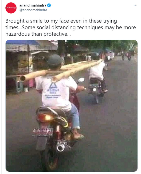 ఆనంద్ మహీంద్రా ట్వీట్; బహుశా.. ఇదోరకమైన సామజిక దూరమేమో 