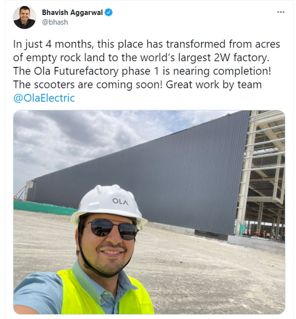 త్వరలోనే పూర్తి కానున్న ఓలా ఎలక్ట్రిక్ టూవీలర్ ప్లాంట్ ఫేజ్-1; స్కూటర్స్ వస్తున్నాయ్..!