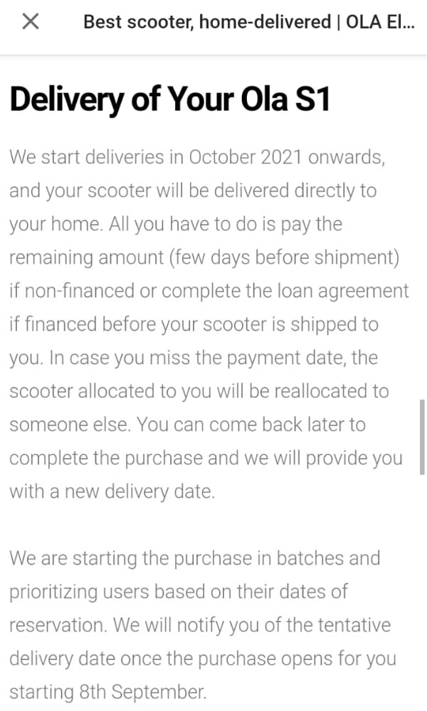 Ola Electric Scooter టెస్ట్ రైడ్ మరియు డెలివరీ ఎప్పుడంటే?