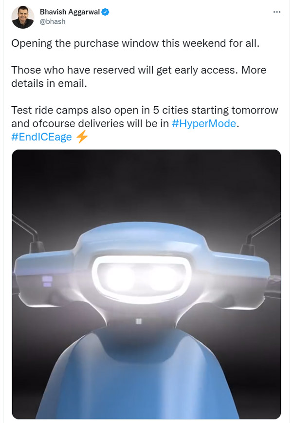 సిద్ధంగా ఉండండి..! ఈ వీకెండ్‌లో ఓలా ఎలక్ట్రిక్ స్కూటర్ల కొనుగోళ్లు ప్రారంభం..!!