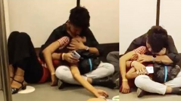 Couple kissing in Delhi metro 