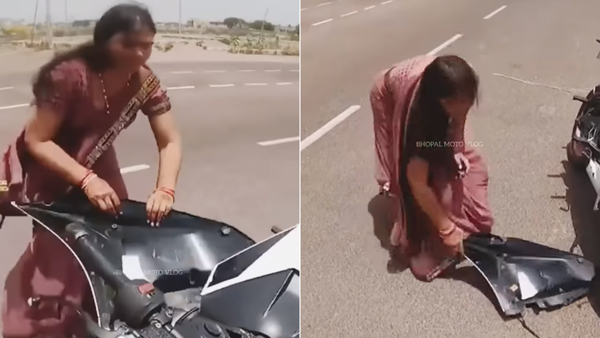 angry woman damages ktm rc 390 bike